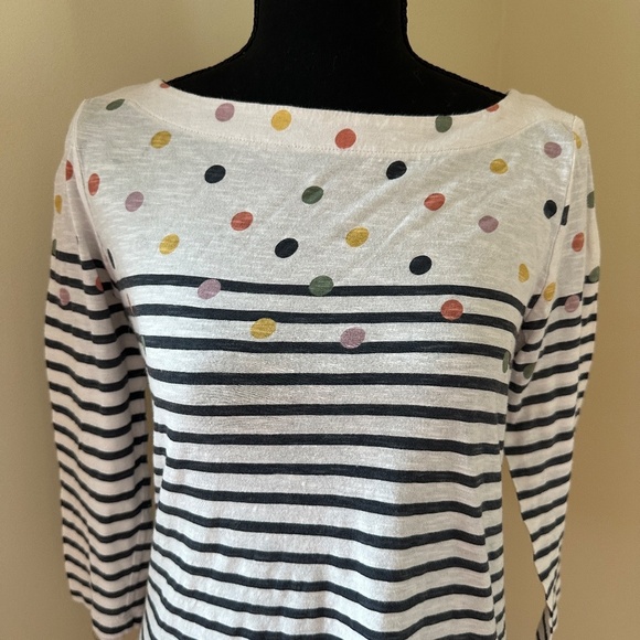 *LOFT* Black x White Striped x Polka Dot 3/4 Sleeve Top Size Small - Picture 2 of 7